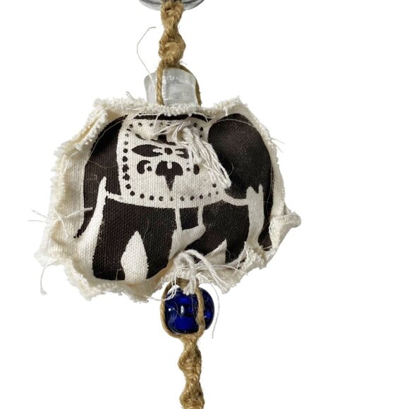 Wall Window Art Cloth Elephant and Blue Glass and Silver Metal Beads on Twine - Picture 7 of 7